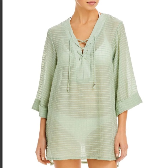J. Valdi Lace Up Shirt Swim Cover Up in Sage Size Small NEW - Picture 1 of 3